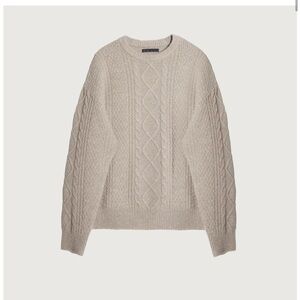 OAK + FORT Cable Knit Crewneck Sweater- Oatmeal- Small